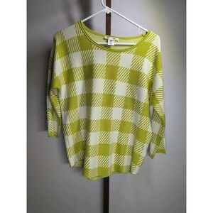Max Studio Women Green Plaid 3/4 Sleeve Pullover Tunic Hemline‎ Sweater Medium